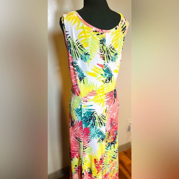 Ruby Rd. Woman 1X Tropical Leaf Print Sleeveless Maxi Dress Multicolor - Picture 7 of 9